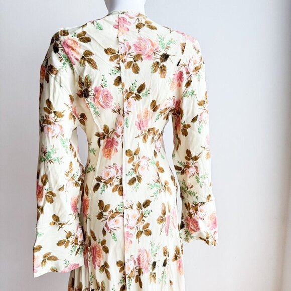 Zara Pastel Green Pink Floral Bias Cut Long Sleeve Maxi Dress XS - Picture 8 of 9